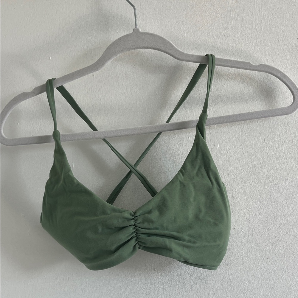Kamo Fitness Crossback Olive Green Ruched Sports Bra